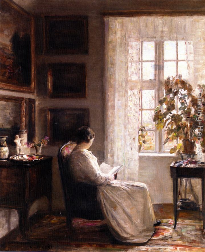Reading in the Morning Light painting - Carl Vilhelm Holsoe Reading in the Morning Light art painting